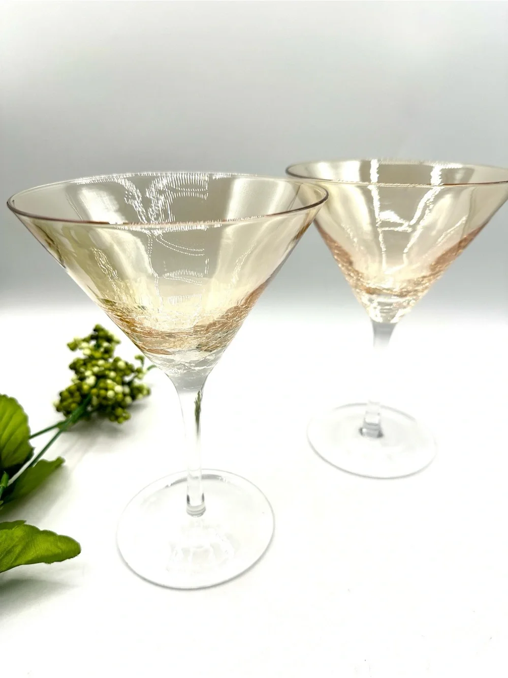 2 Pier 1 Amber Crackle Martini Glasses